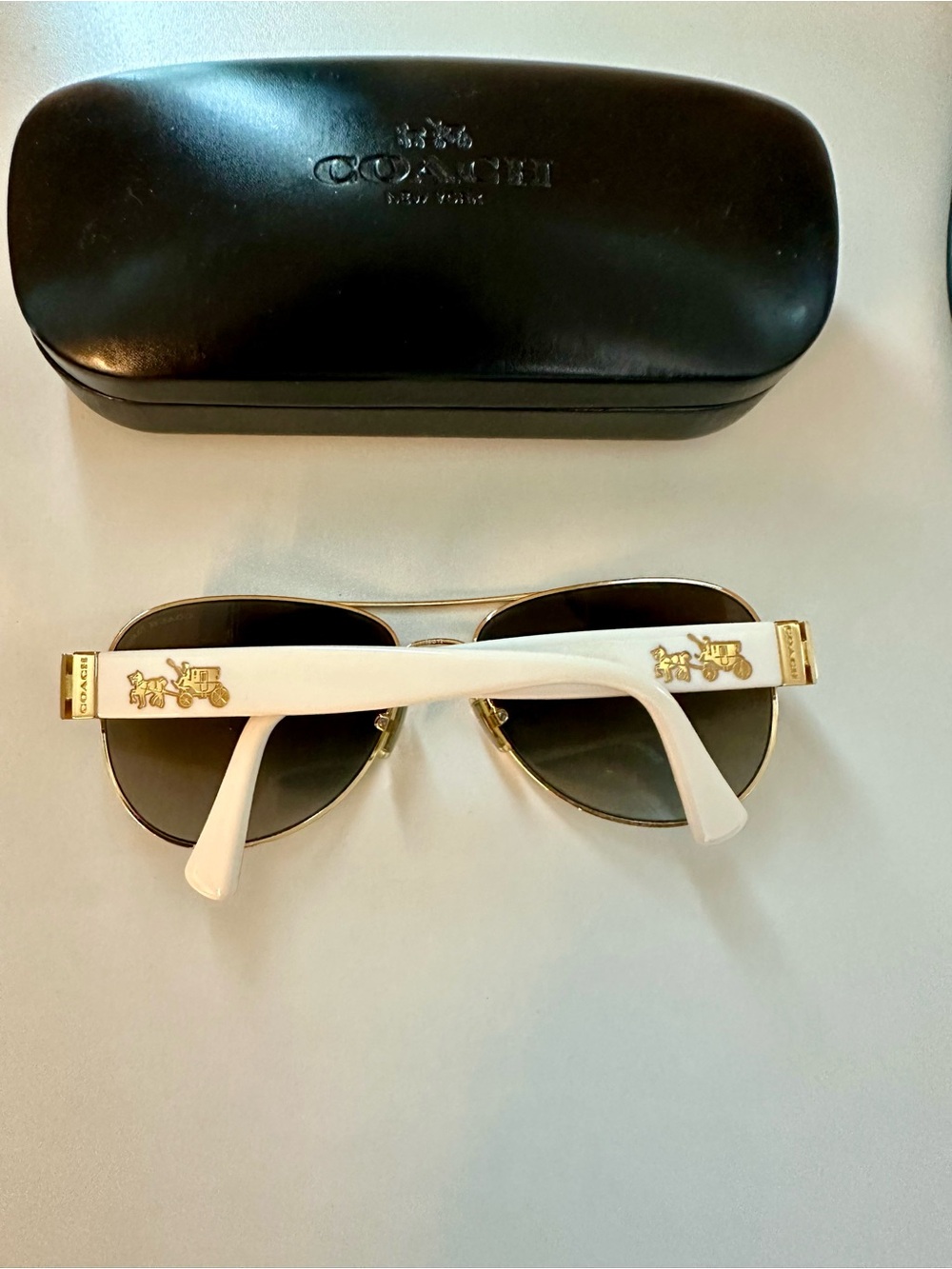 Coach Gold Aviator Sunglasses with Brown Gradient Lenses and Leopard Temples - Picture 2 of 3